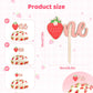 PEUTIER Wooden Strawberry Cake Topper - Pink - 6.3 x 7.5 inches - Model 13113 - Perfect for First Birthday and Baby Shower Parties