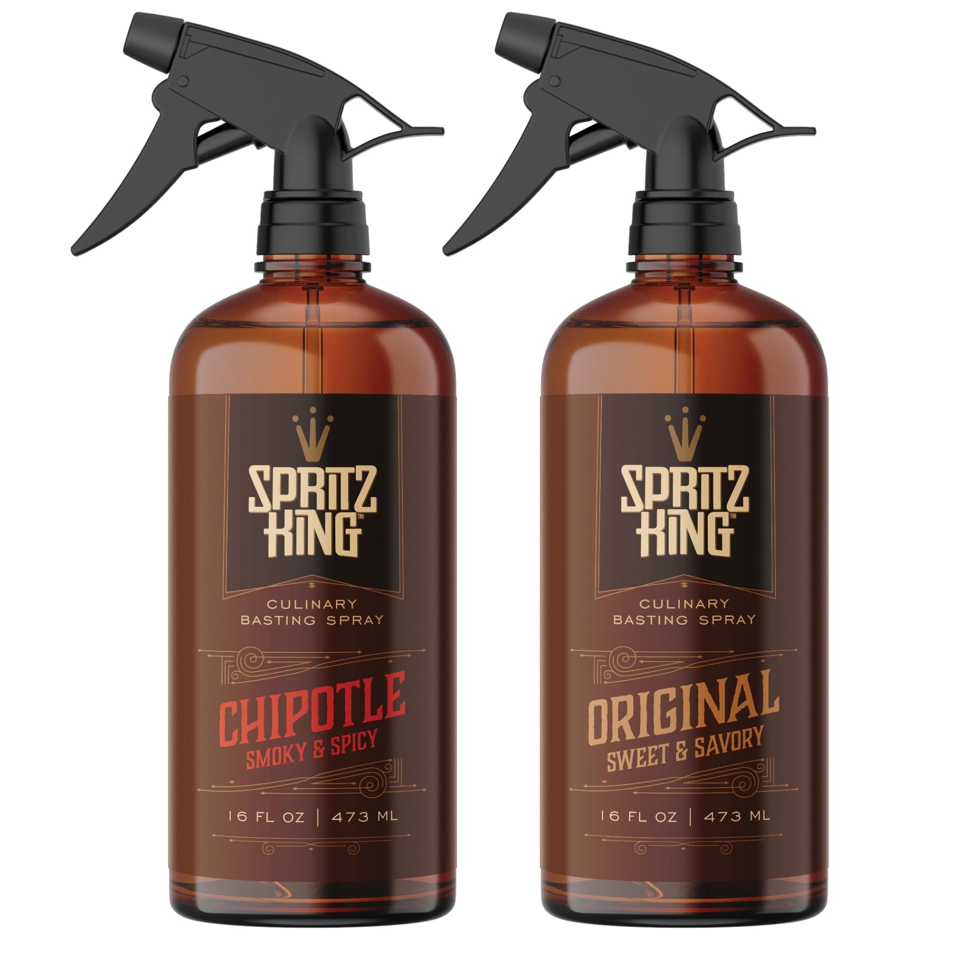 Spritz King Culinary Basting Spray: For Grilling, Smoky Aroma, Air Frying - Delicious Dark Bark, Flavorful Crust & Moisture-Sealing Power - Great On Meats Or Veggies - Variety Pack Of 2 (16 Oz Ea)