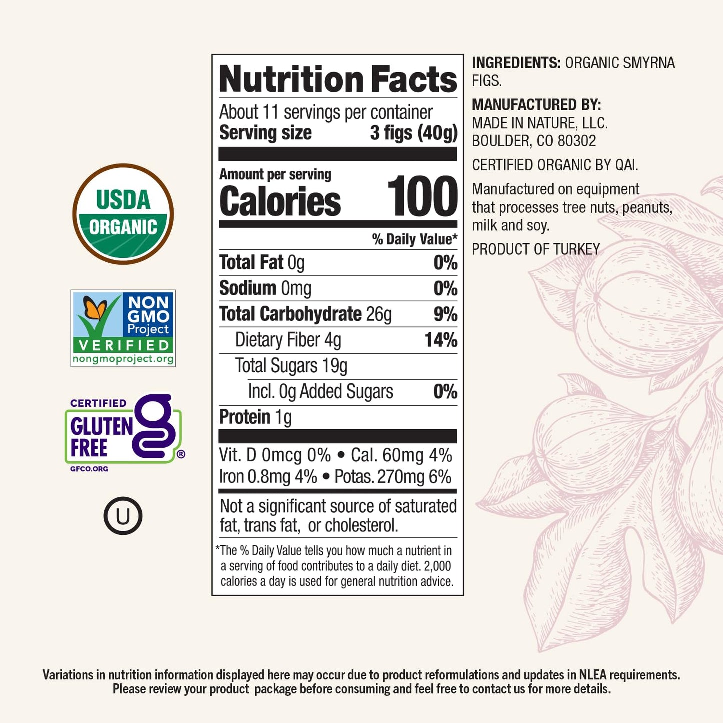 Made In Nature Organic Dried Turkish Smyrna Figs, 16 Ounce (Pack of 2) - Vegan Snack, Non-GMO, Unsulfured, Gluten Free, Kosher