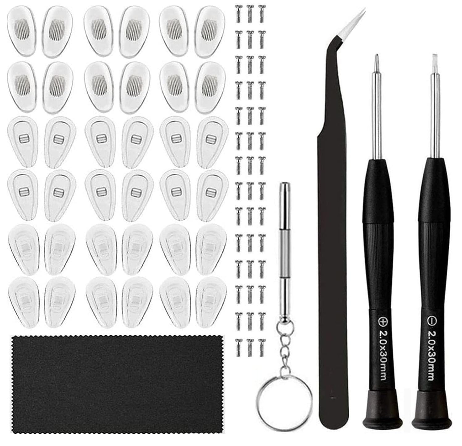 18 Pairs Eyeglass Nose Pads, Eyeglasses Repair Kit With Screwdrivers, Nose Pads, Screws, Tweezer, Cleaning Cloth For Glasses, Gl