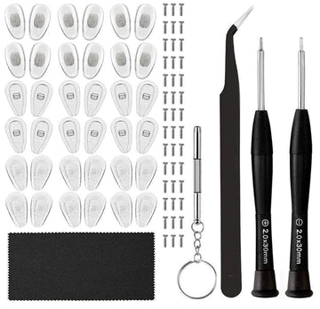 18 Pairs Eyeglass Nose Pads, Eyeglasses Repair Kit With Screwdrivers, Nose Pads, Screws, Tweezer, Cleaning Cloth For Glasses, Gl