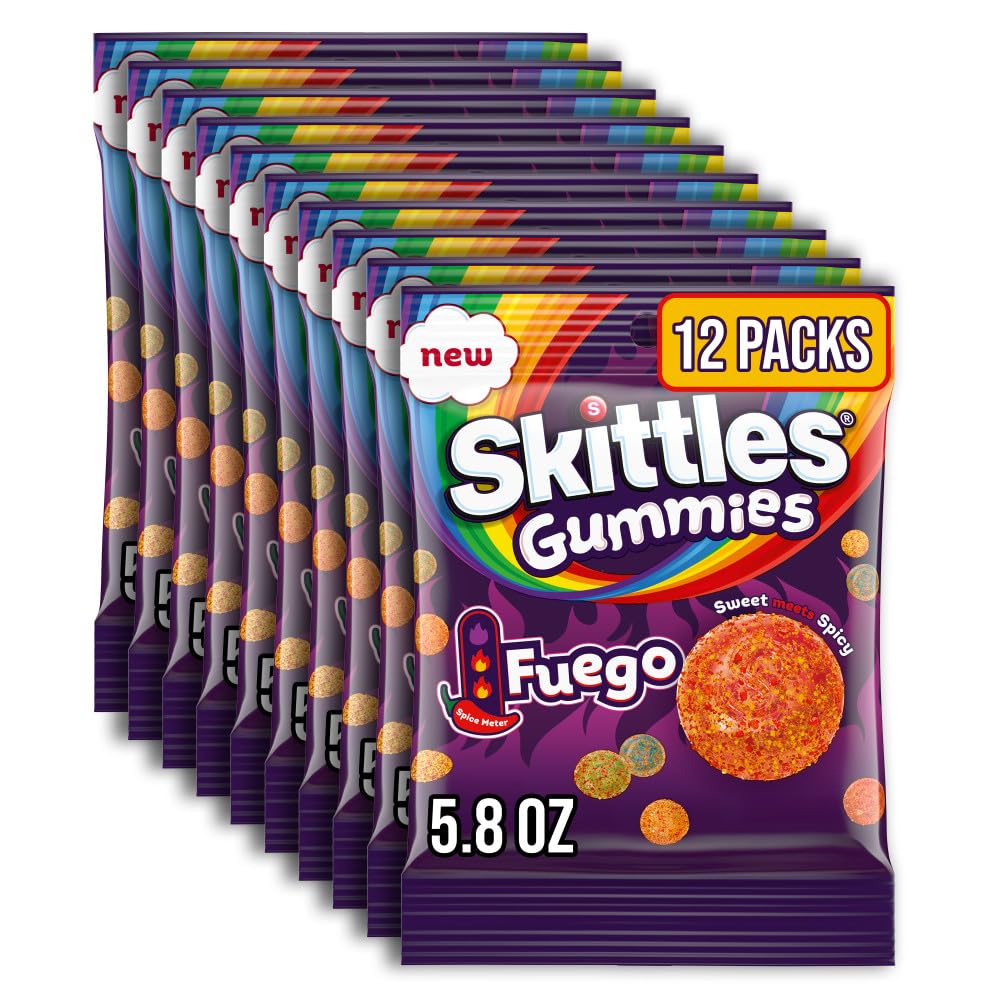 Skittles Gummies Fuego Sweet And Spicy Gummy Candy  5.8 Oz Bag  12 Pack