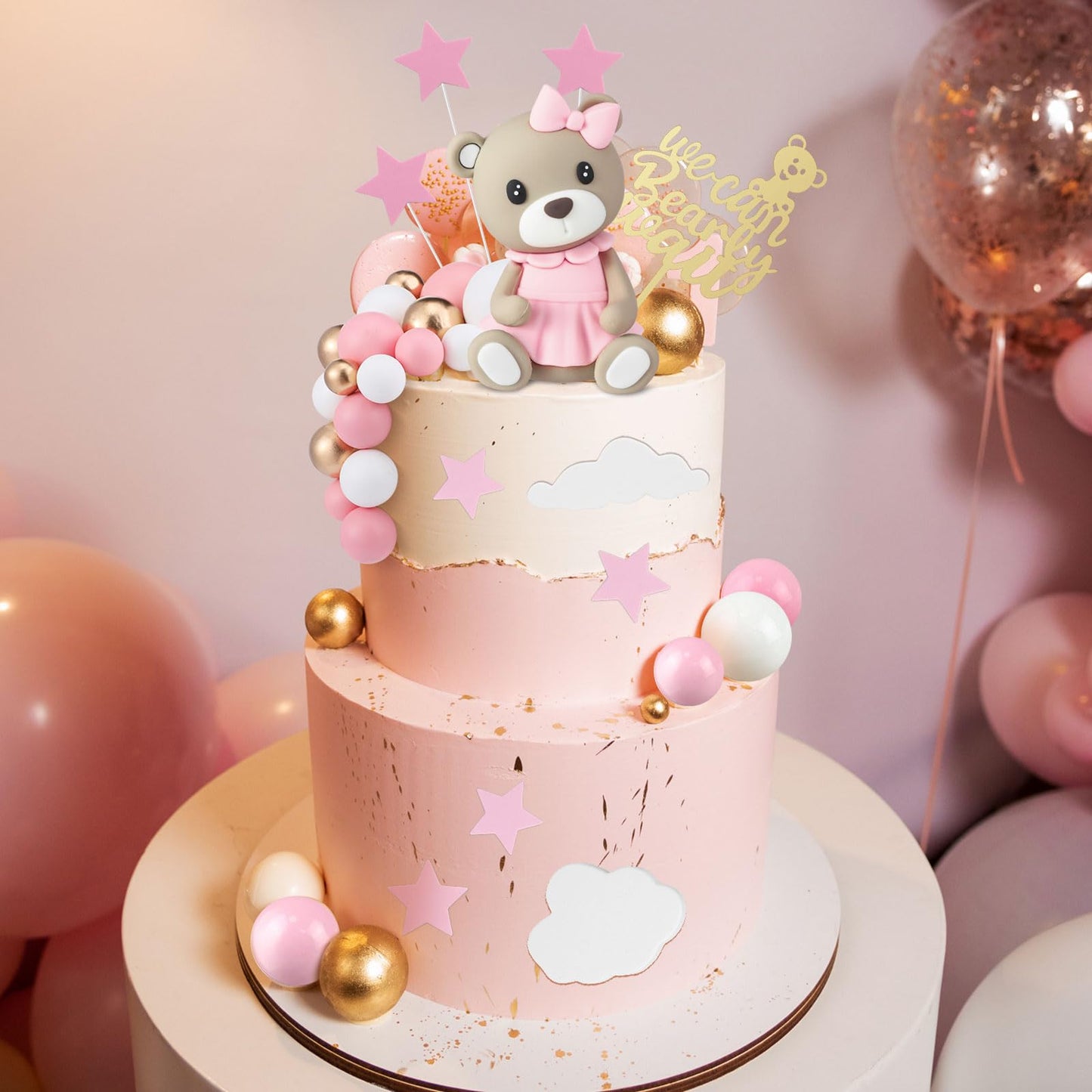 Yinder Brown Bear Cake Decorations We Can Bearly Wait Cake Topper For Birthday Baby Shower Party Supplies Decorations (Novel,37
