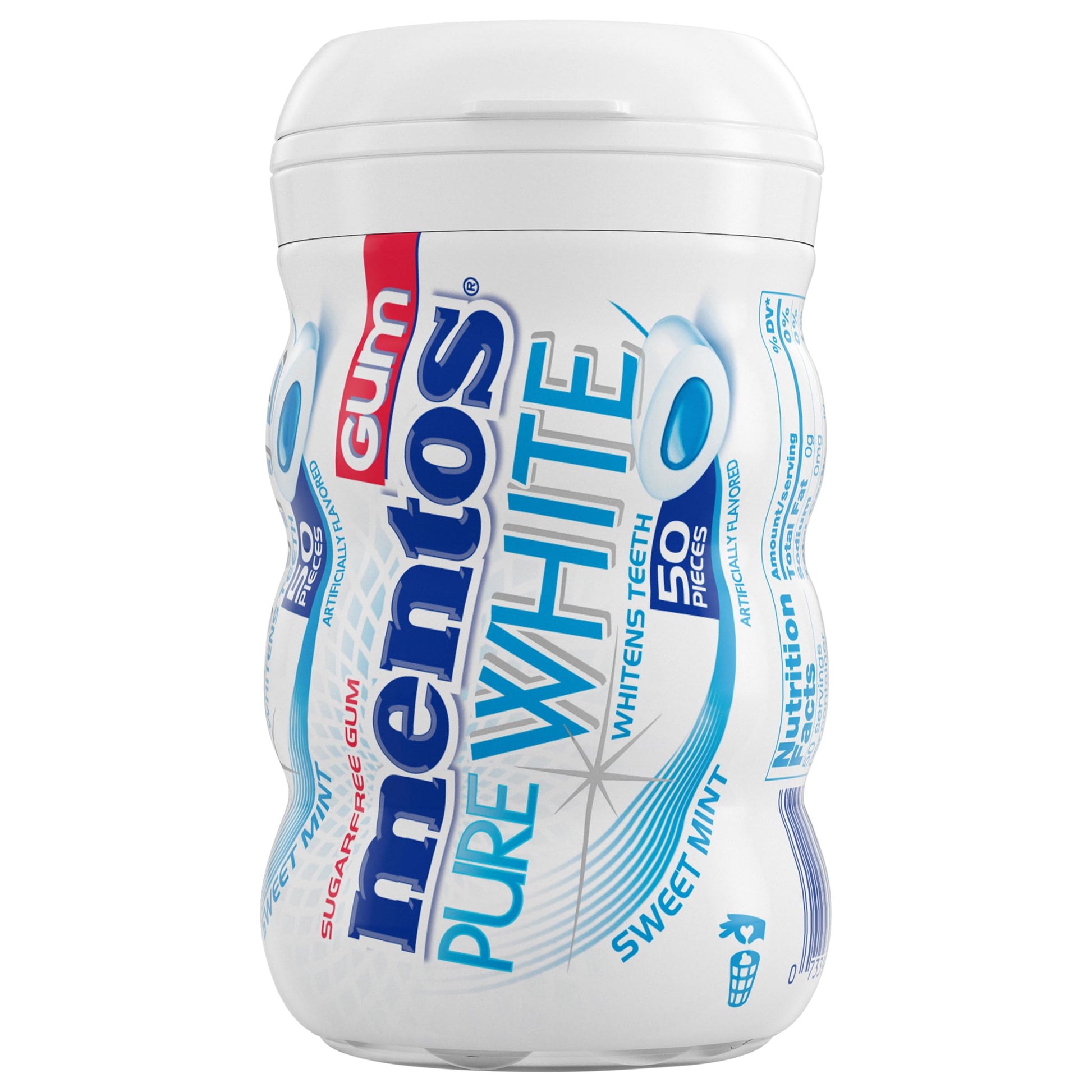 Mentos Pure Fresh Sugar-Free Chewing Gum with Xylitol, White Sweet Mint, 90% Recyclable Curvy Bottle, 50 Pieces per Bottle (Pack
