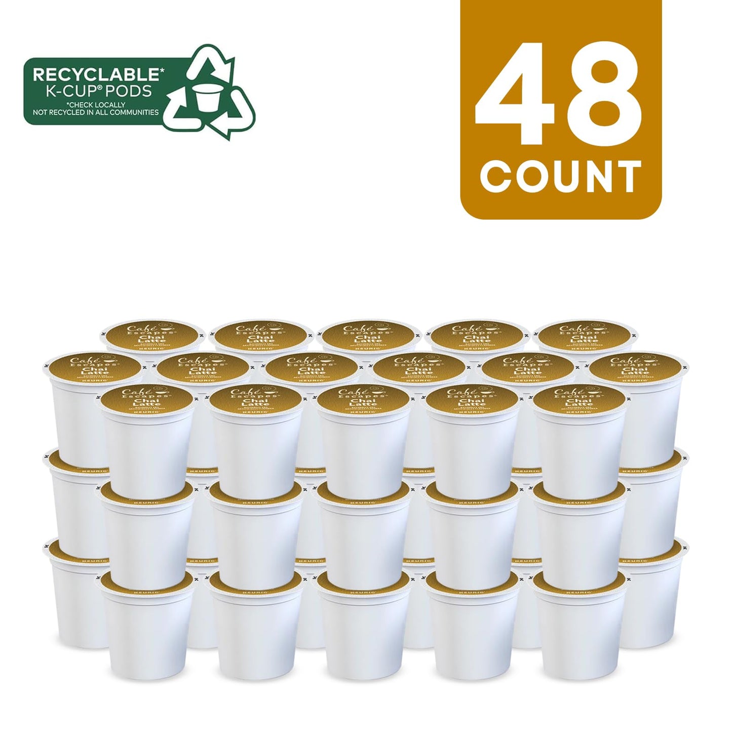 Café Escapes Chai Latte K-Cup Packs, 48 Count, Compatible with Keurig malt-inspired