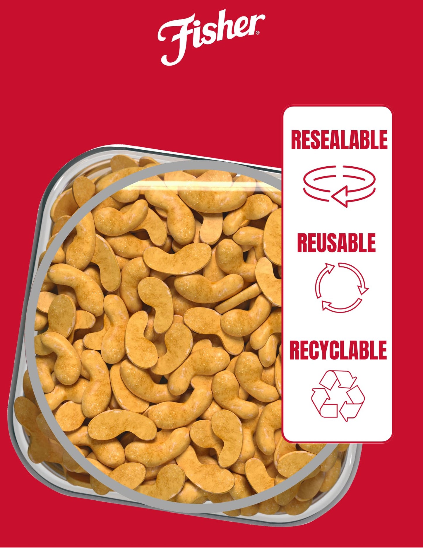 Fisher Snack Cashew Halves And Pieces, 24 Ounces, Roasted With Sea Salt, No Artificial Colors Or Flavors, 100% Recyclable