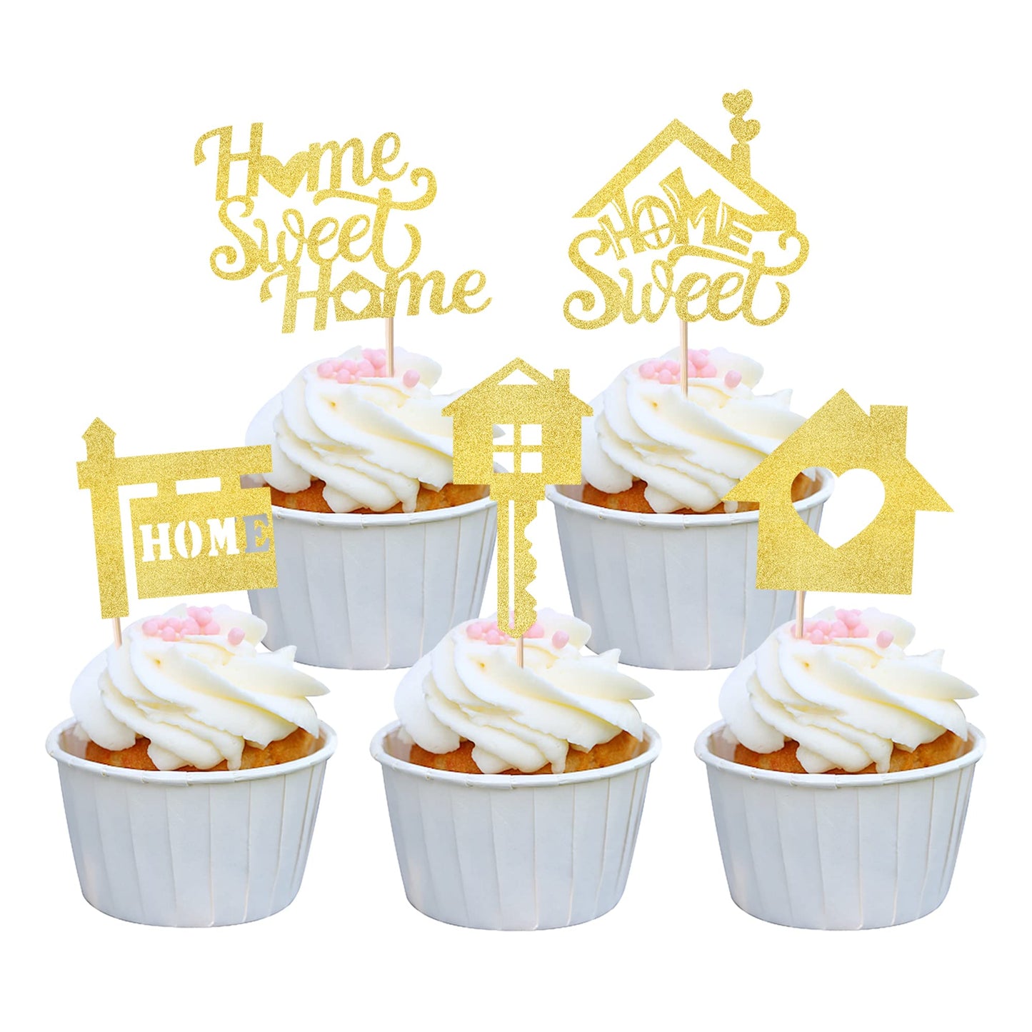 Rsstarxi 30 Pack Cupcake Toppers Glitter Key Housewarming Cake Picks 2.1-2.8x4.6-4.8 inches Design 1 Gold
