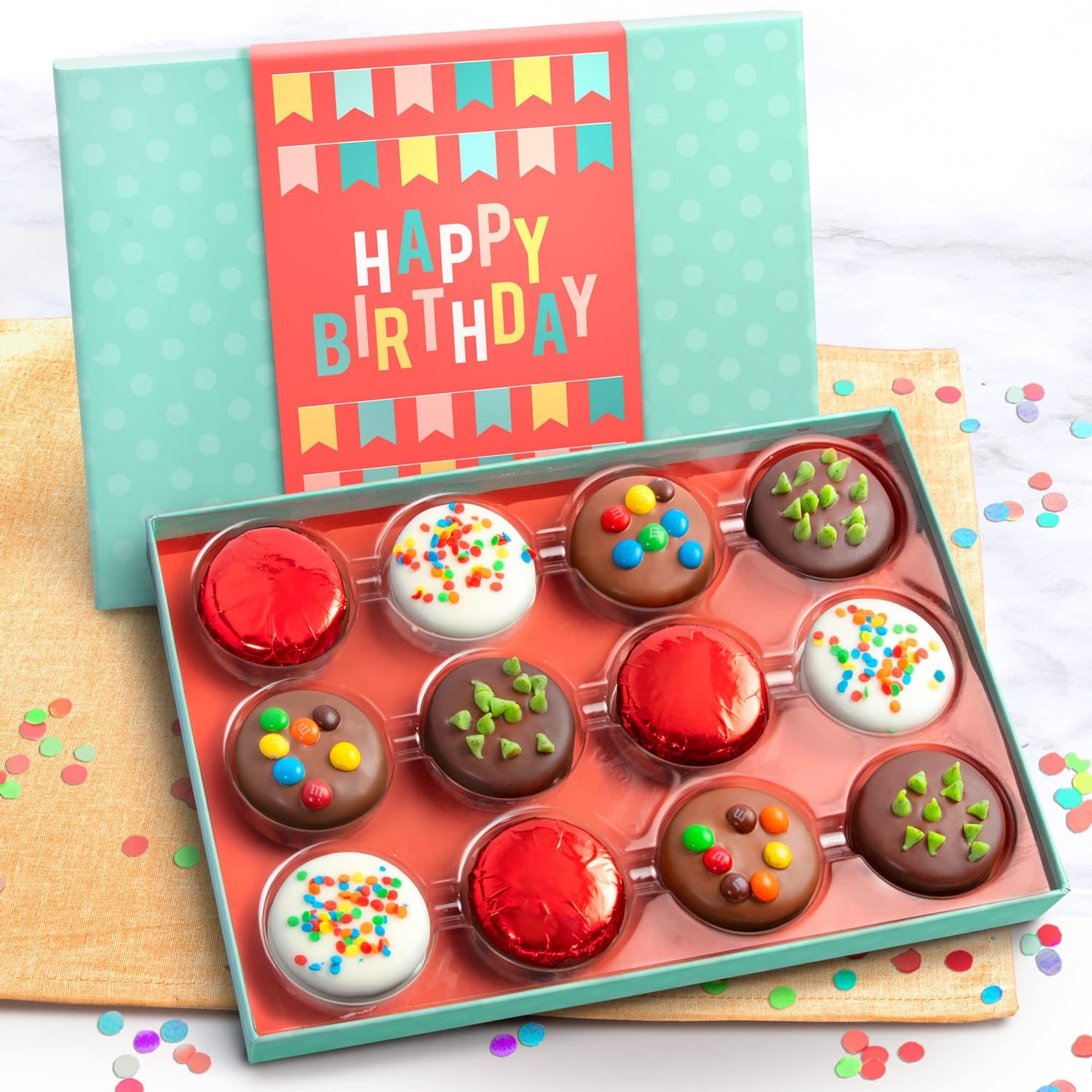 A Gift Inside Birthday Deluxe Chocolate Dipped Oreos Gift Box - 12 Pc