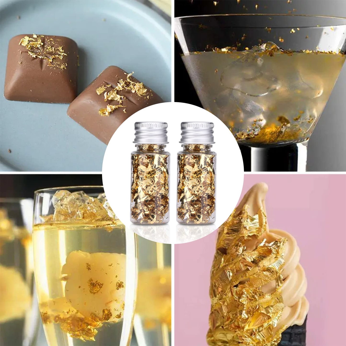 2 Bottles Edible Gold Leaf, Edible Gold Flakes For Cake Decorating Gold Leaf Flakes, 10G Gold Foil Flakes For Cake, Dessert, Nai