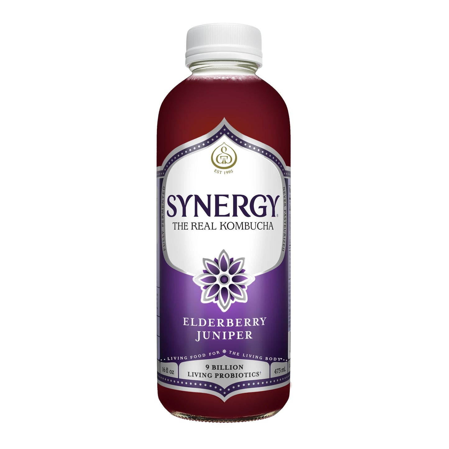 SYNERGY The Real Kombucha - Elderberry Juniper - 16 fl oz Bottle - Raw Probiotic Drink for Gut Health and Immune Support