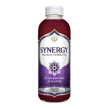 SYNERGY The Real Kombucha - Elderberry Juniper - 16 fl oz Bottle - Raw Probiotic Drink for Gut Health and Immune Support