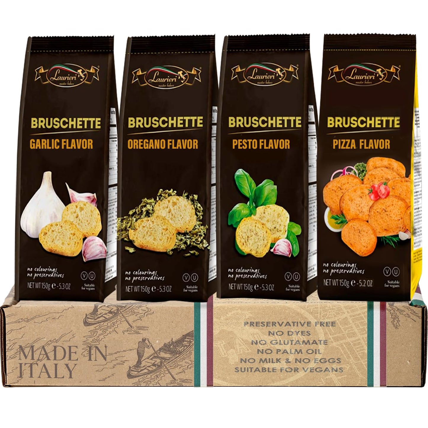 Bruschette Toast Crackers - Variety Pack Of 4 - Crostini Toast For Bruschetta - Gourmet Crackers For Cheese Platter - Italian Ch