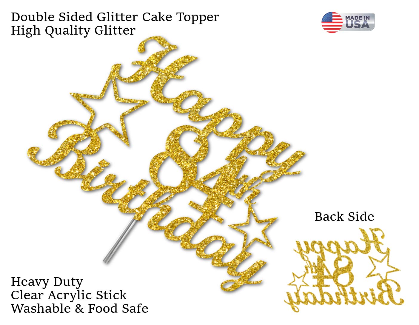 84 Birthday Cake Topper Gold Glitter, Party Decoration Ideas, Premium Quality, Sturdy Doubled Sided Glitter, Acrylic Stick. Made