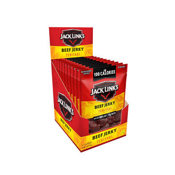 Jack Links Beef Jerky, Teriyaki, Bulk Jerky Pack – Flavorful Meat Snack, Ready to Eat Protein Snacks, 13g of Protein and 100 Calories per Serving, Made with 100% Beef, 1.25 Oz (10 Pack)