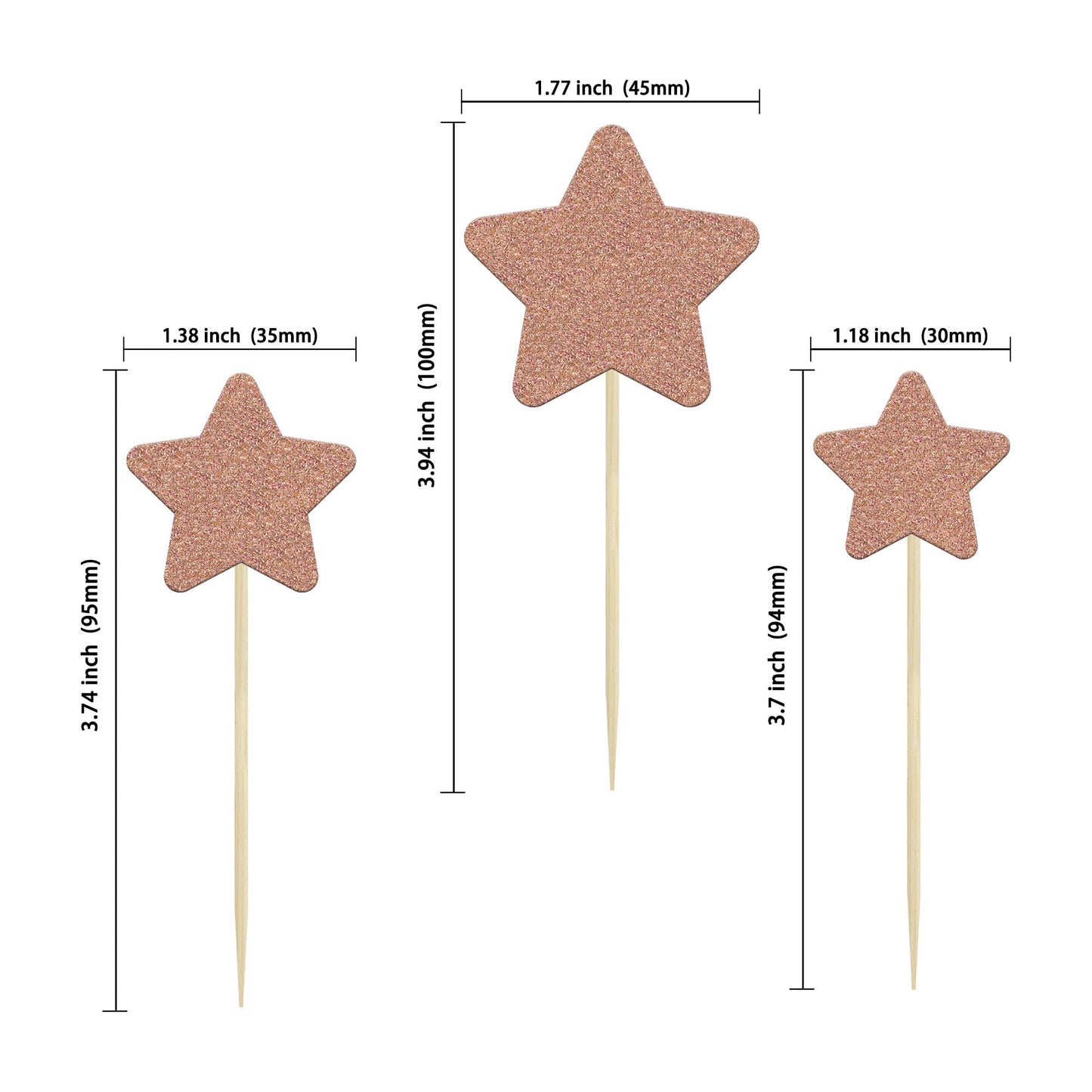 Gyufise 42Pcs Little Star Cupcake Toppers Rose Gold Glitter Twinkle Star Cupcake Picks Wedding Engagement Bridal Shower Baby Shower Birthday Party Cake Decorations Supplies Mixed Size
