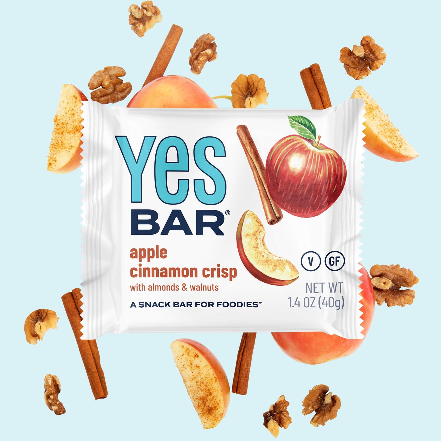 The Yes Bar Apple Cinnamon Crisp - Plant Based Protein, Decadent Snack Bar - Vegan, Paleo, Gluten Free, Dairy Free, Low Sugar, H