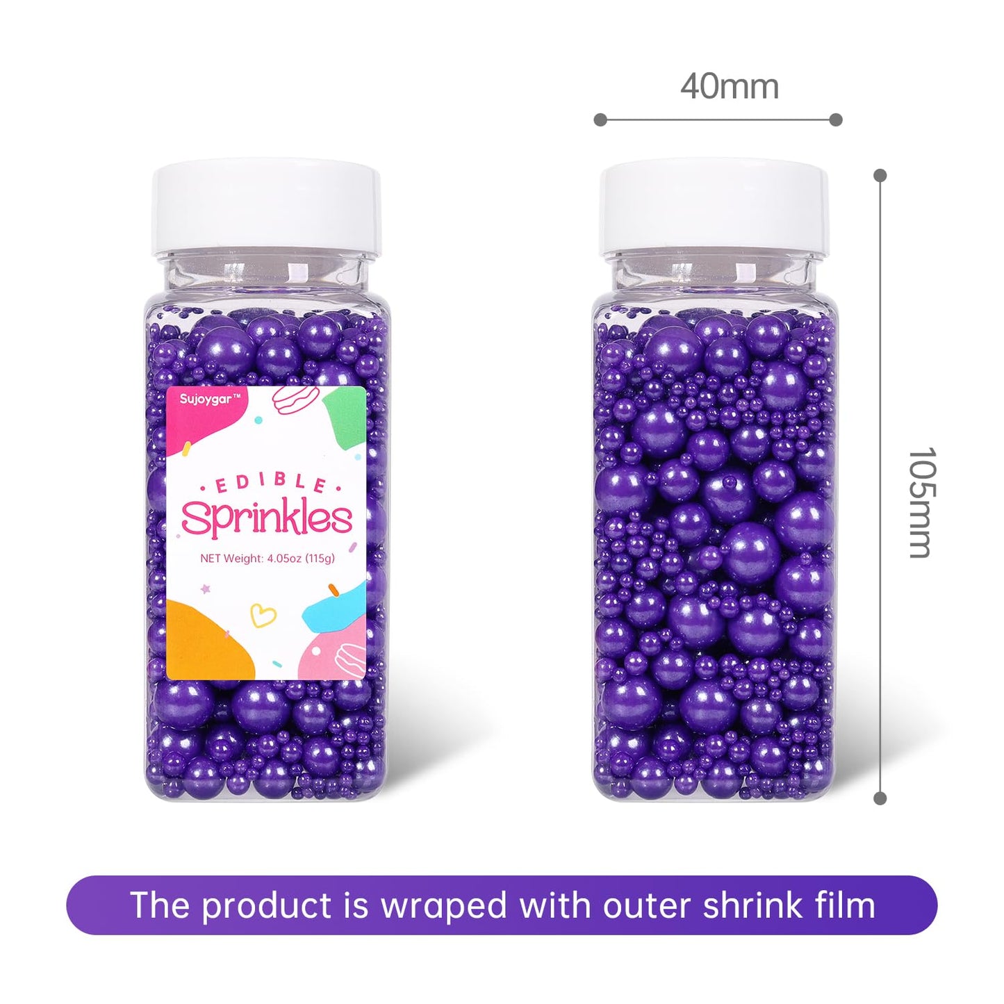Purple Sprinkles For Cake Decorating, Edible Pearl Sprinkles For Cupcake Toppers Baking Decorations Cookie Lover Birthday Celebr