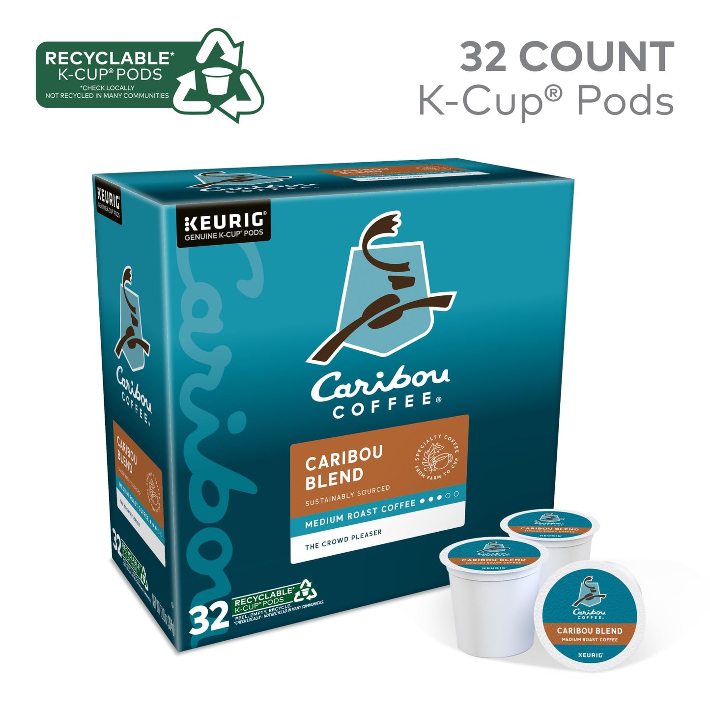 Caribou Coffee Caribou Blend, Keurig Single-Serve K-Cup Pods, Medium Roast Coffee, 32 Count(Pack Of 1)