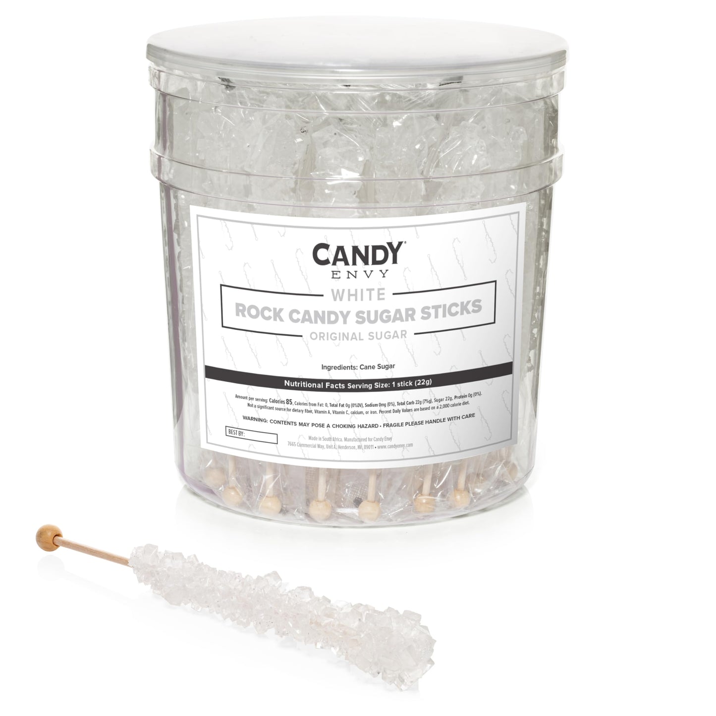 Candy Envy White Rock Candy Sugar Sticks - Original Flavor - 36 Count Individually Wrapped