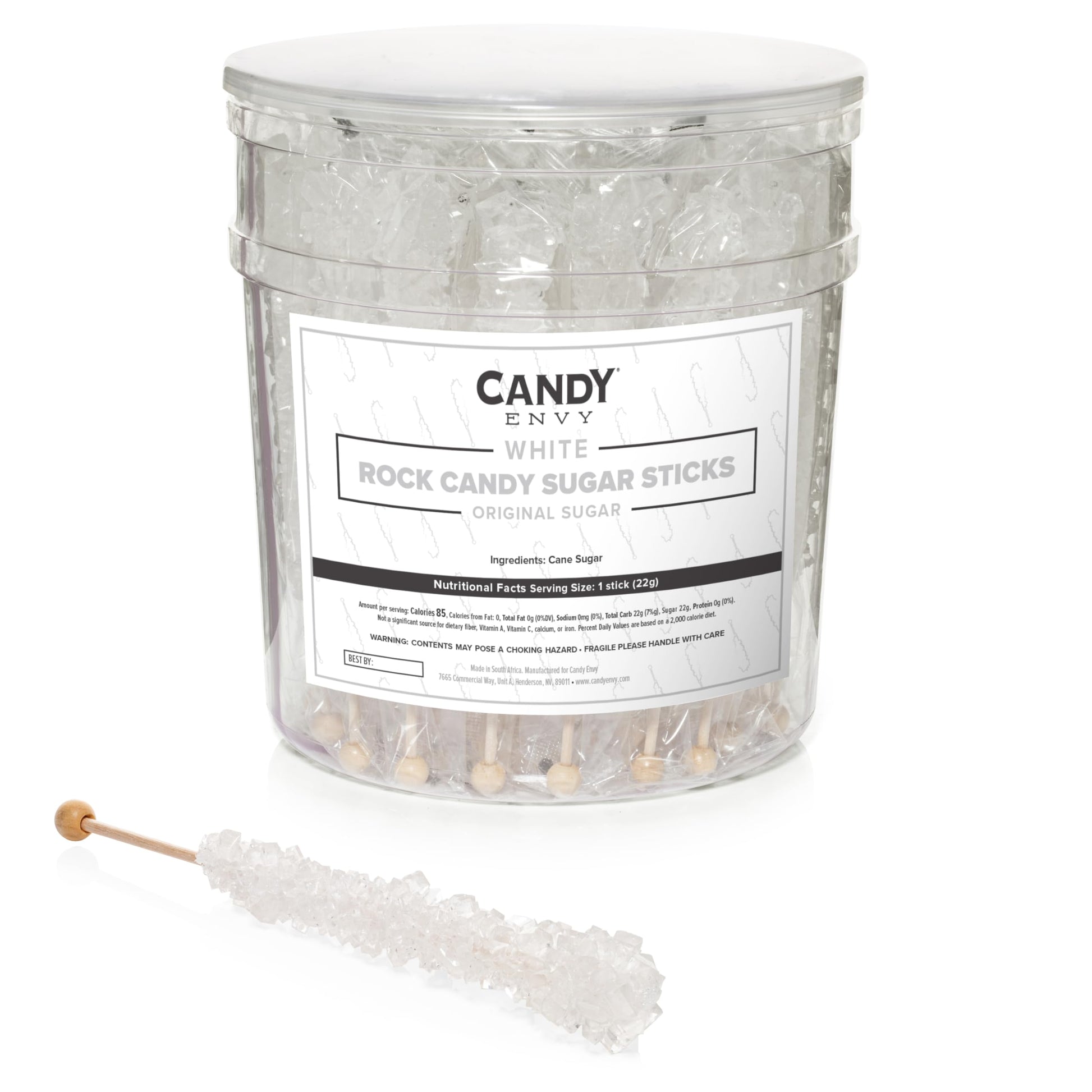 Candy Envy White Rock Candy Sugar Sticks - Original Flavor - 36 Count Individually Wrapped