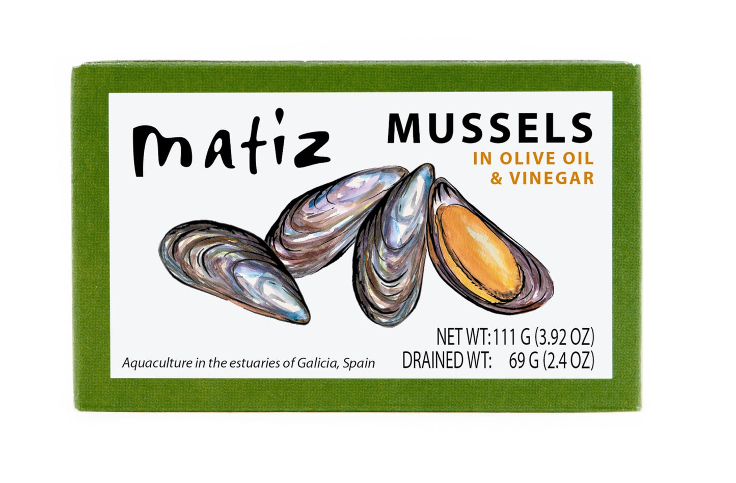 Matiz España Mussels in Extra Virgin Olive Oil & Apple Cider Vinegar, 4 oz. (Pack of 12), Handcrafted in Galicia, Spain