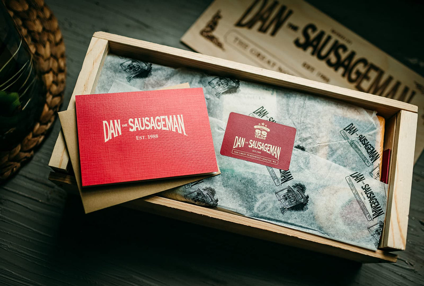 DAN THE SAUSAGEMAN Gourmet Gift Basket - Smoked Summer Sausage, Salmon, Wisconsin Cheese, Mustard - 8 Piece Set