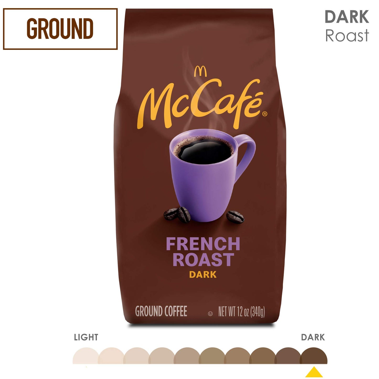 McCafe French Roast Ground Coffee, Dark Roast, 12 oz Bag, Brown, Model 5000358166