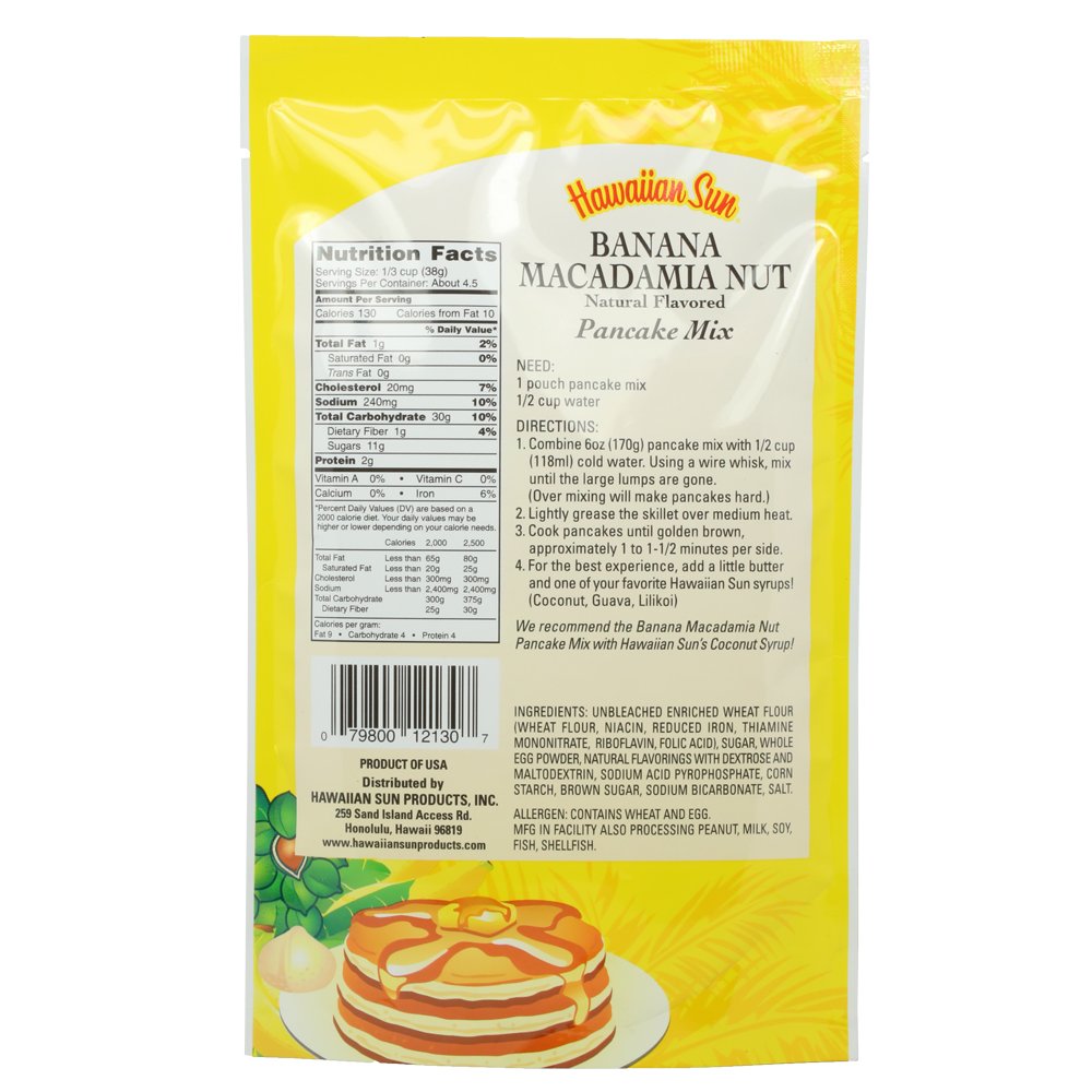 Banana Macadamia Nut Pancake Mix, 6 Ounce (Pack Of 3) By Hawaiian Sun