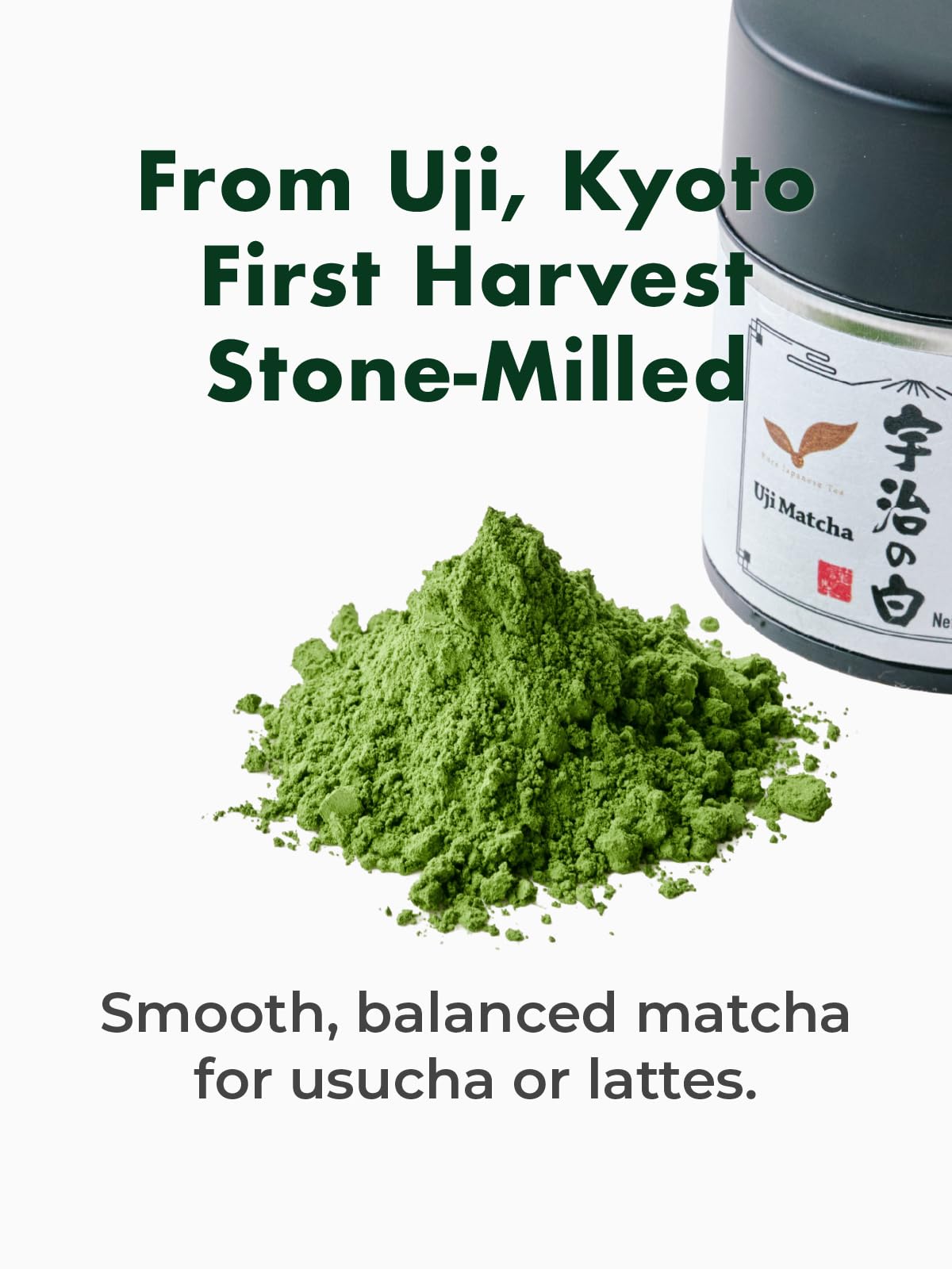 TAGASHIRA CHAHO Uji no Shiro Uji Matcha Green Tea Powder (30g/1.06oz) - First Harvest  Stone Milled  Authentic Ceremonial Grade  100% Product of Japan