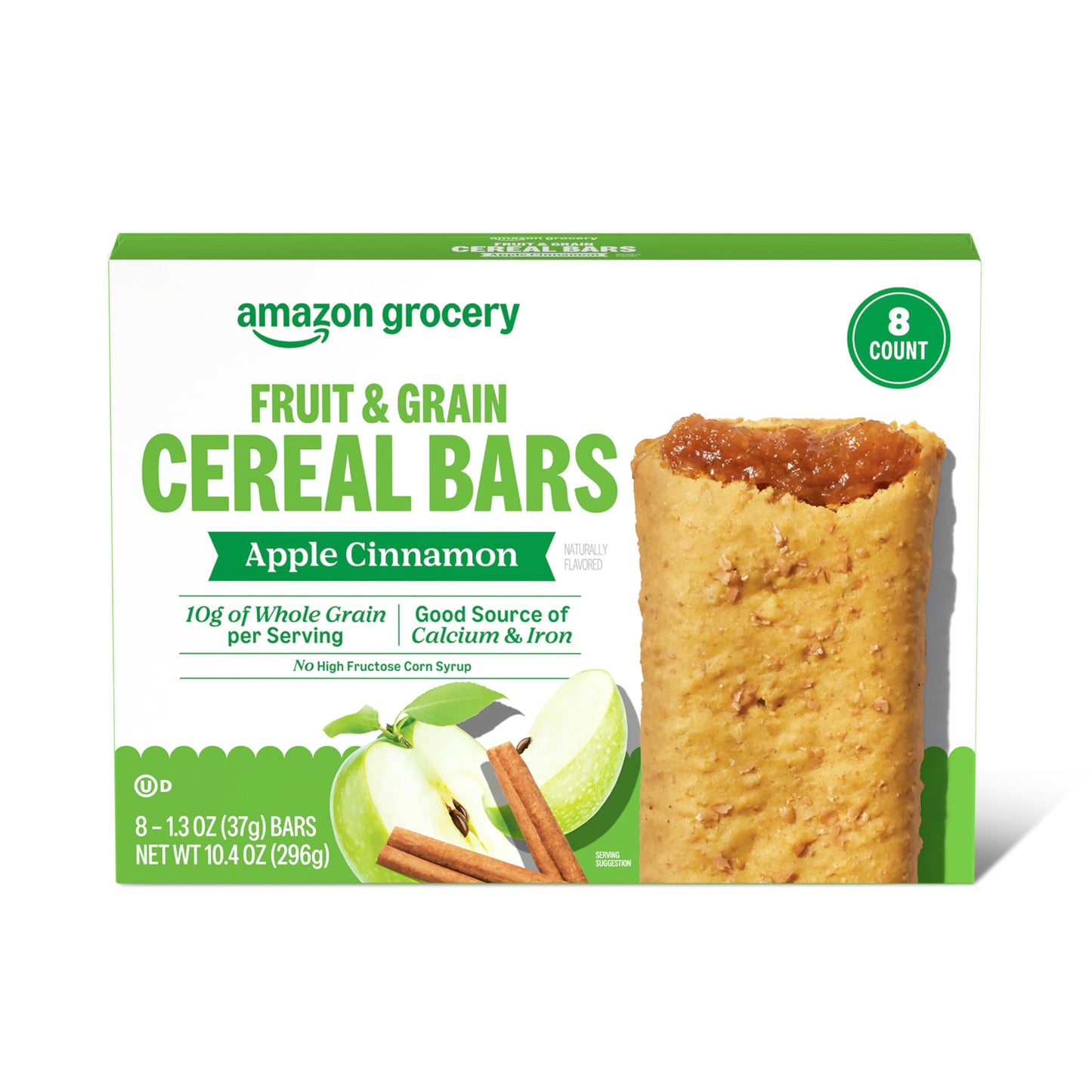 Amazon Grocery Apple Cinnamon Cereal Bars, 8 Count, 1.3 Oz, Red