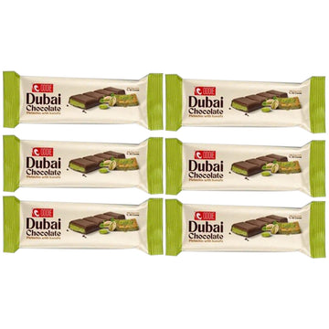 Mini Dubai Chocolate (Pack of 6) Kunafa Pistachio Bar- 27gr Total 0.35 pounds.-, Perfect for Gifting, Fresh Daily Production 6 P