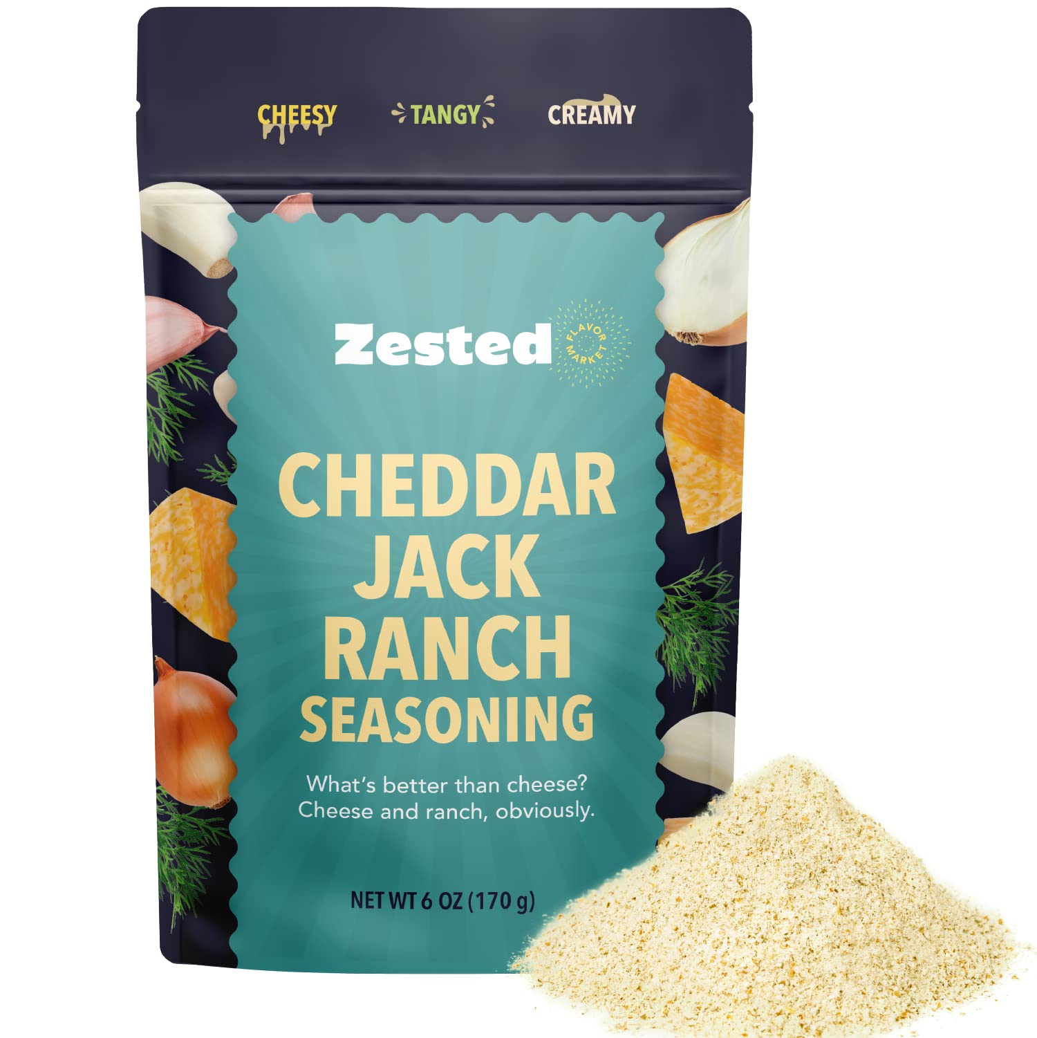 Cheddar Jack Ranch Seasoning - Xl 6 Oz Bag - Zested Tangy Cheddar Jack And Cream Ranch Spice Blend - Gluten Free And Nut Free -