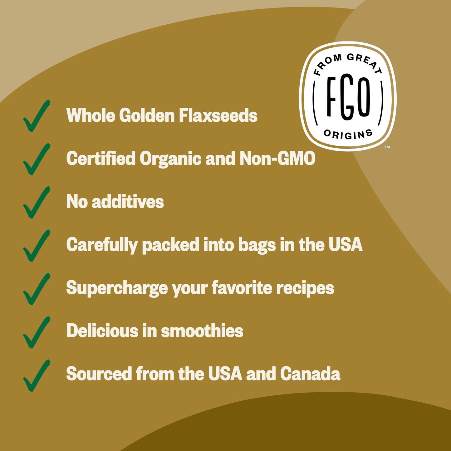 FGO Organic Whole Golden Flax Seeds, Sproutable, Grown in USA, 2 Pound (Pack of 1)