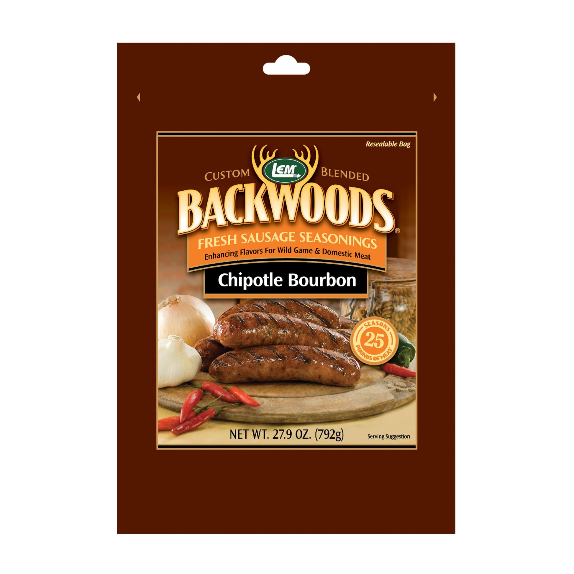LEM Products Backwoods Chipotle Bourbon Fresh Sausage Seasoning, Ideal for Wild Game and Domestic Meat, Seasons Up to 25 Pounds 