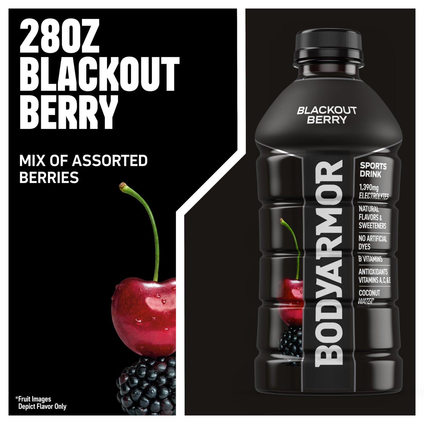 BODYprotective covering Sports Drink  Blackout Berry  Electrolyte Drink Hydration  28 Fl Oz Bottles (15 Pack)  Flavored Coconut Water with B Vitamins & Antioxidants