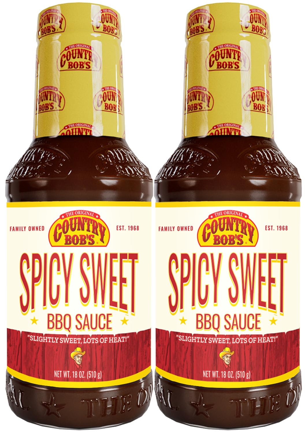 Country Bobs Spicy Sweet BBQ Sauce, Slightly Sweet with Bold Heat, 18 oz (Pack of 2)