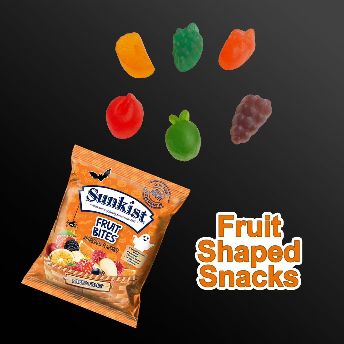 Sunkist Halloween Fruit Snacks Variety Pack - 80 Count (64 oz) Individually Wrapped Candy, Halal, Peanut-Free, Fat-Free Bulk Mix