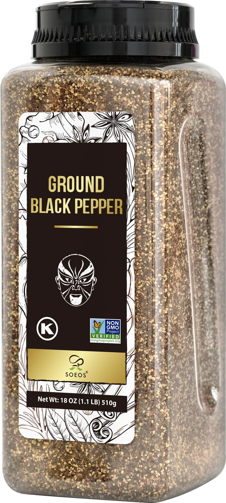 Soeos Table Ground Black Pepper, 18 oz (510g) Non-GMO, Freshly Peppercorn Powder Bulk, Packed to Keep Peppers Fresh, Ready to Us