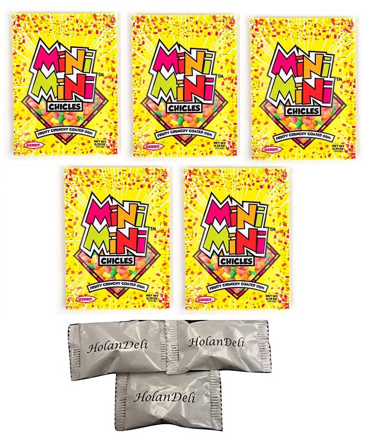 Fruit Mini Chicle Chewing Gum Tiny Size Includes Holandeli Mints (Pack Of 5 )