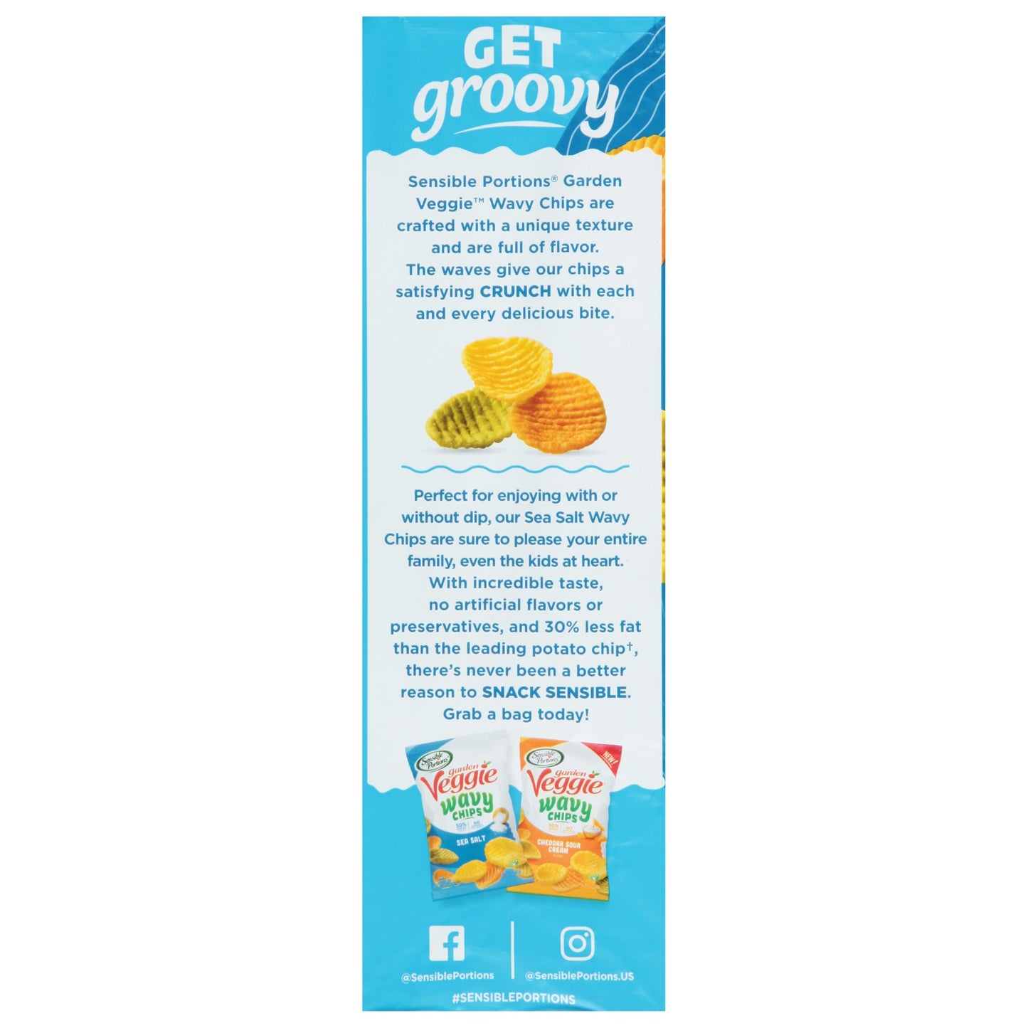 Sensible Portions Garden Veggie Wavy Chips, Sea Salt, 5 Oz (Pack Of 12)