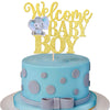 1 Pcs Welcome Baby Boy Cake Topper Glitter Baby Shower Elephant Cake Pick It'S A Boy Cake Decorations For New Born Gender Reveal
