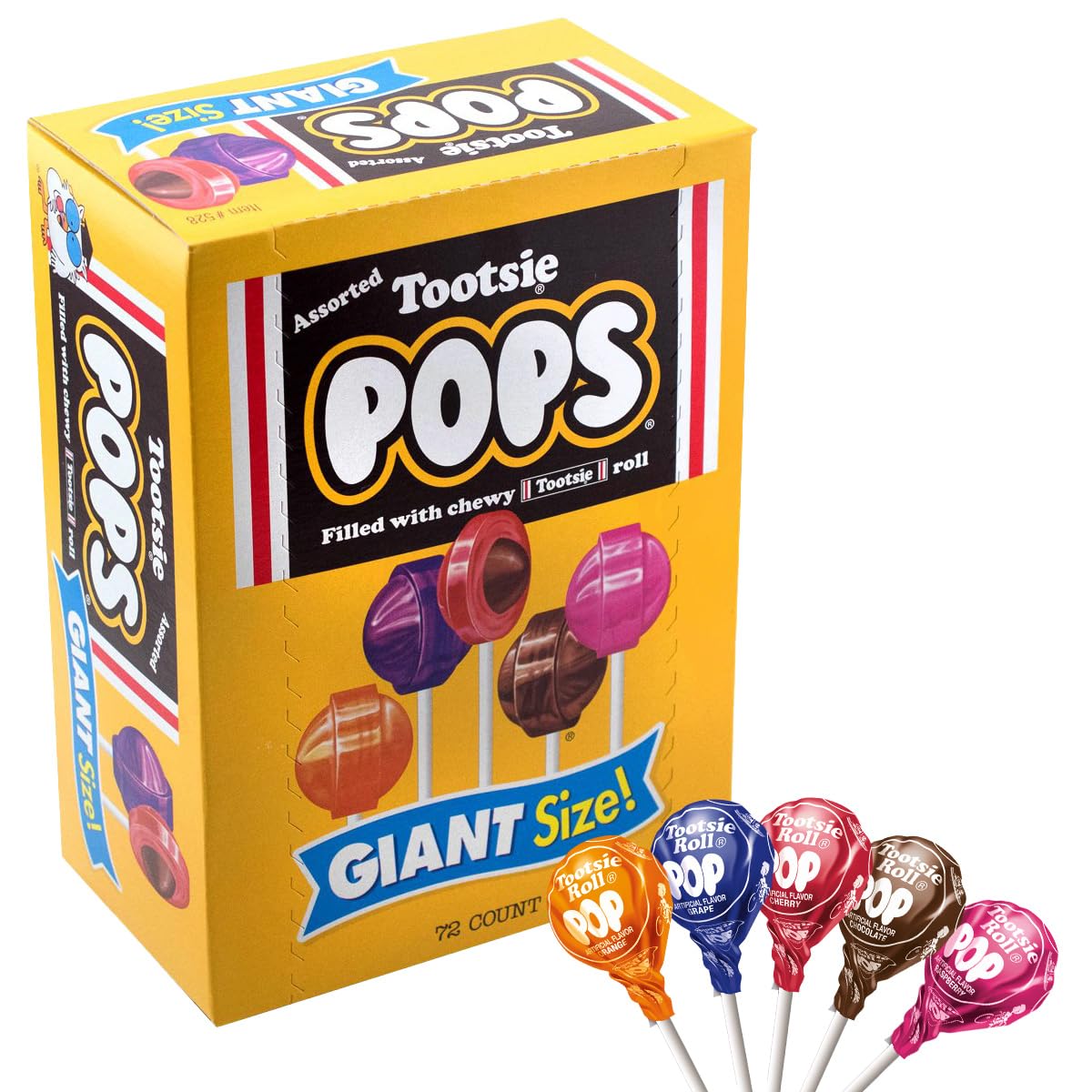 Tootsie Roll Tootsie Pops Giant Candy - Assorted Flavors - 72 Count - Peanut Free, Gluten Free, Orange - Model 4839468