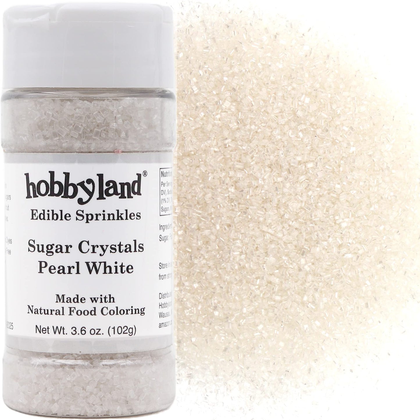 Hobbyland Natural Colored Decorating Sugar Crystals (Pearl White) Made With Natural Food Coloring, Handcrafted Color, Large Size
