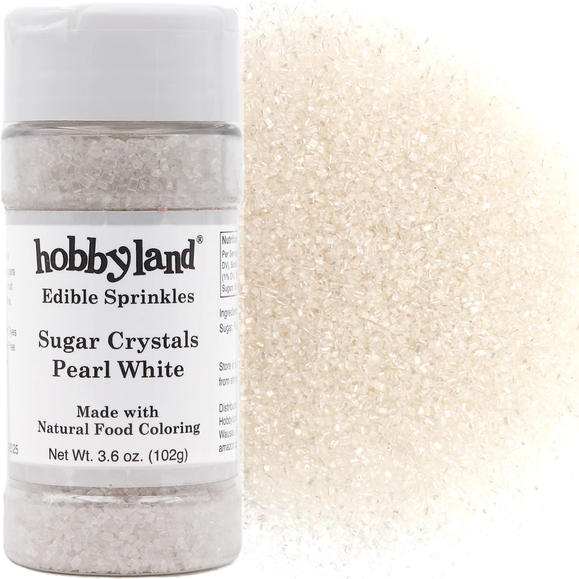 Hobbyland Natural Colored Decorating Sugar Crystals (Pearl White) Made With Natural Food Coloring, Handcrafted Color, Large Size
