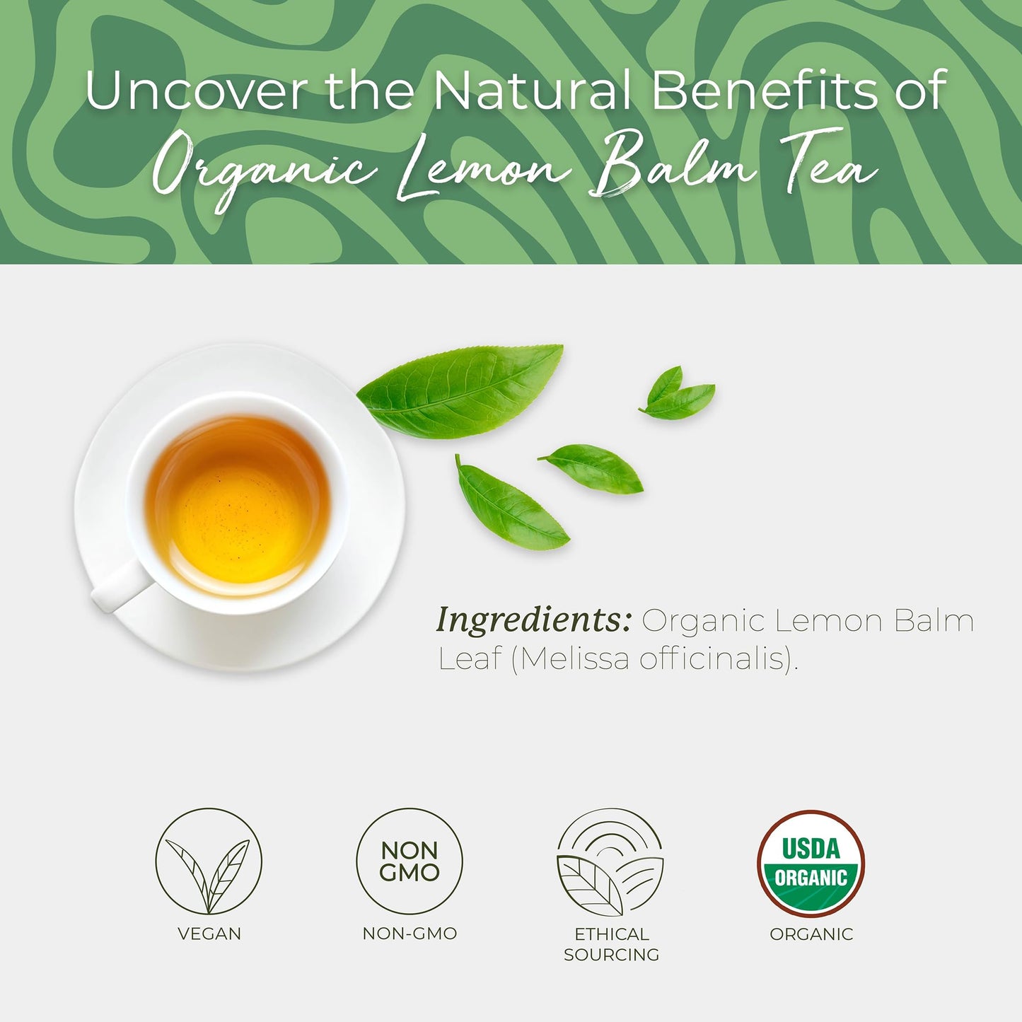 Starwest Botanicals Organic Lemon Balm Leaf Tea - Calming Herbal Tea for Women & Men  Caffeine Free  USDA Organic Lemon Balm Leaf  String Free Sachets  Non GMO - Bulk Pack  100 Tea Bags