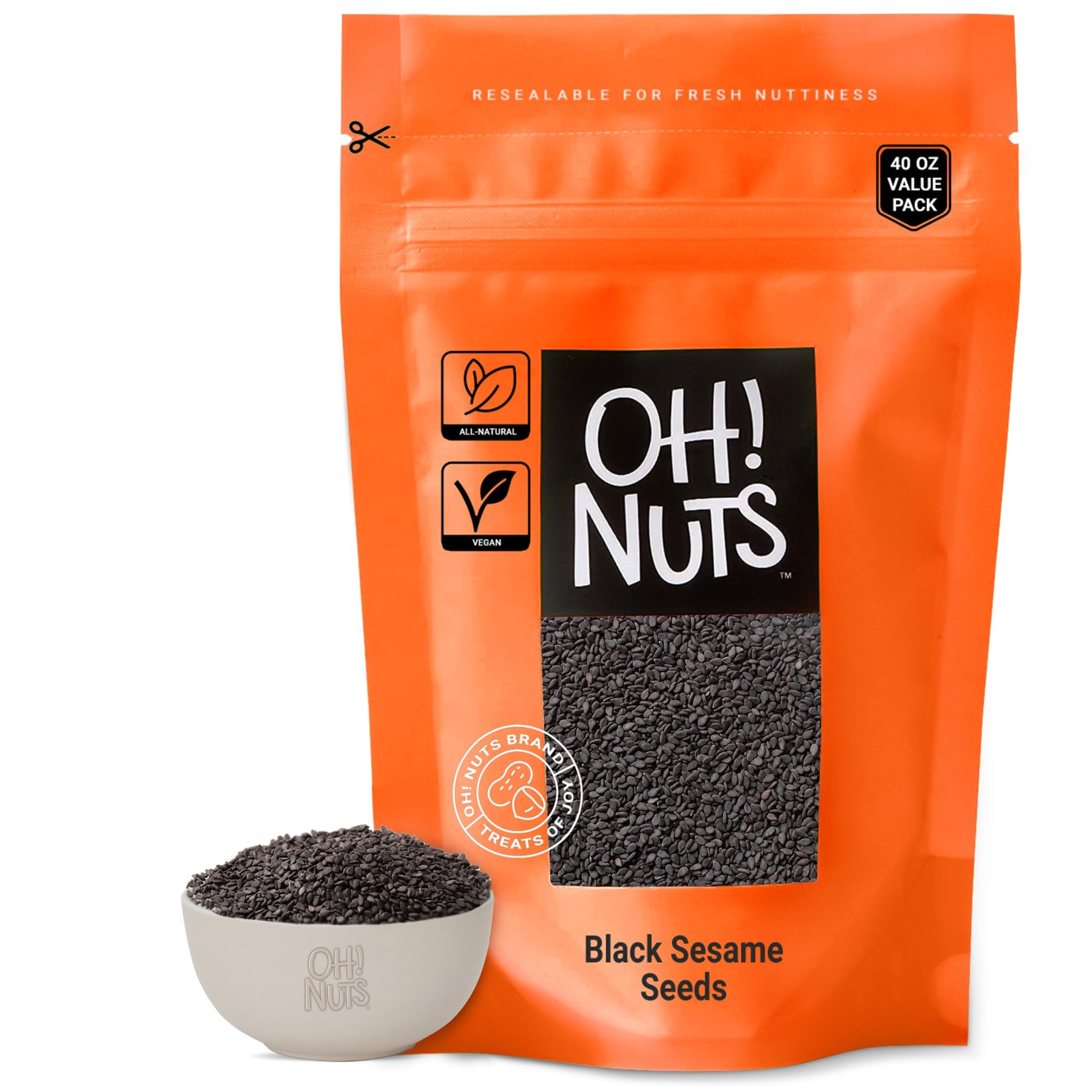 Oh! Nuts Sesame Seeds Black - Raw - 100% Natural - 2.5 lb - All-Natural Black Sesame - Packed in New York Zip-Seal Bag for Excep