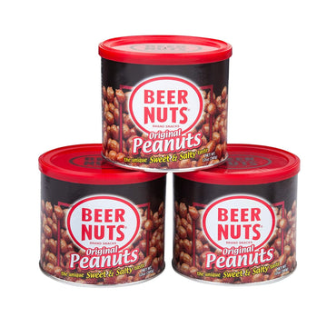 BEER NUTS Original Peanuts - Sweet & Salty Snack - Gluten Free, Low Sodium - 12oz Resealable Can (Pack of 3)