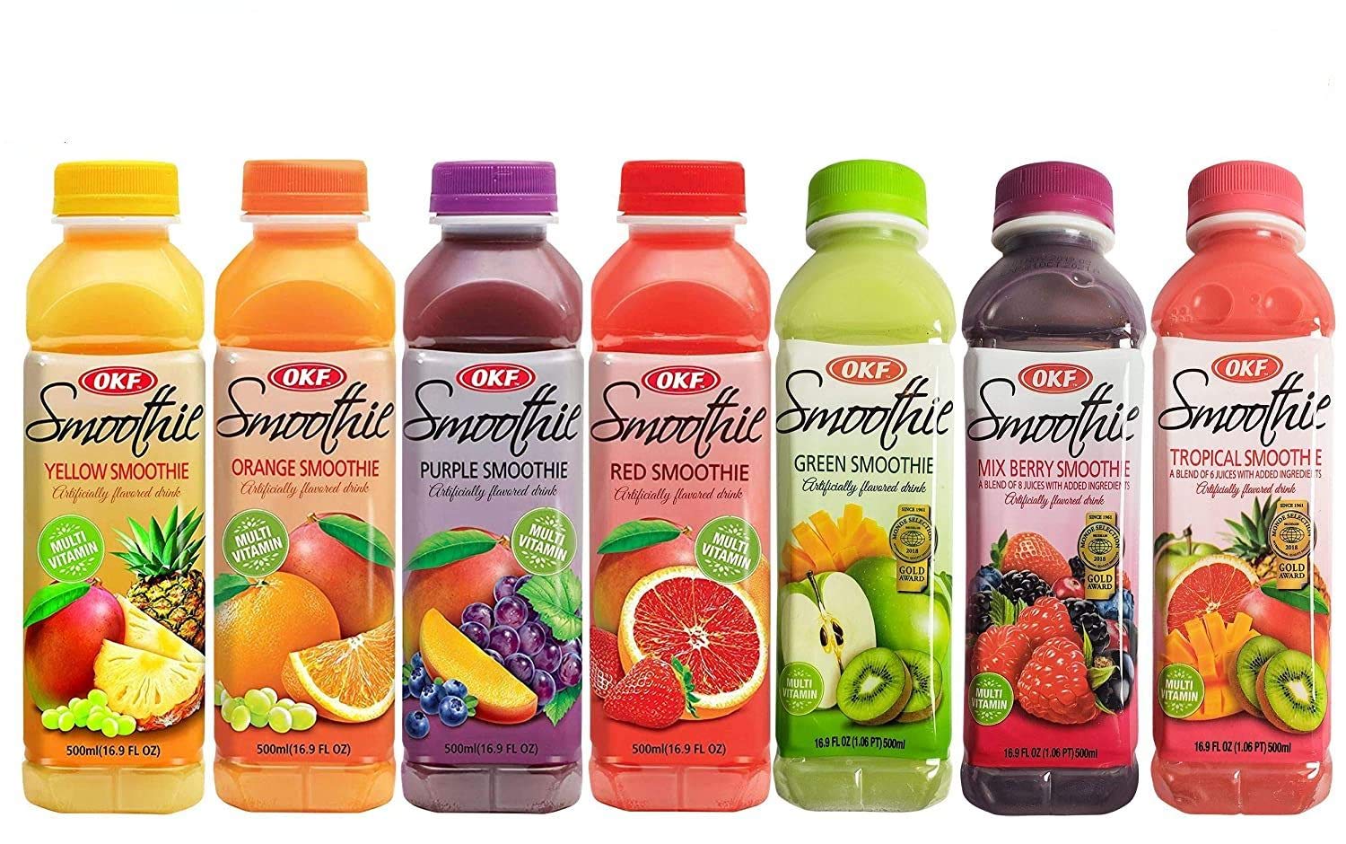 OKF Smoothie Multi Vitamin Drink, 16.9 Fl Oz, Variety Pack of 10, 7 Flavors