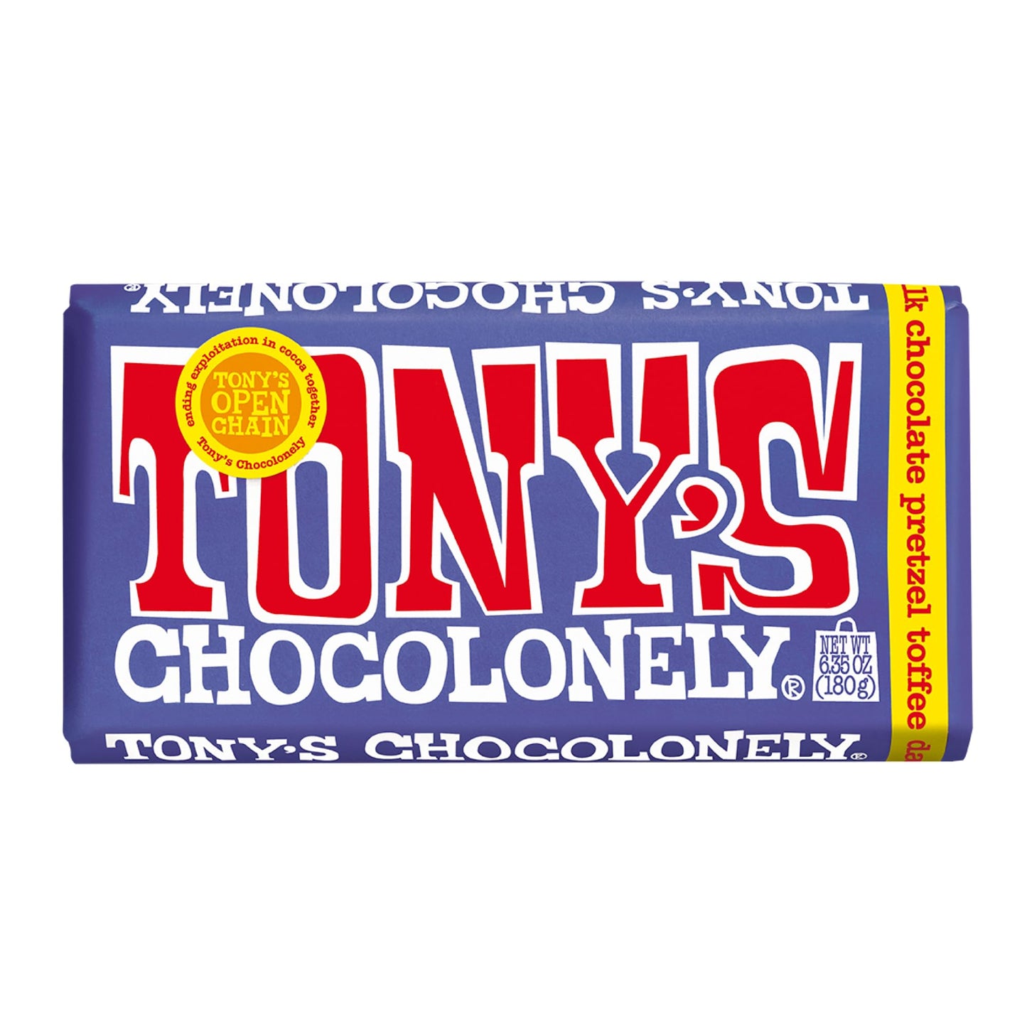 Tonys Chocolonely 42% Dark Milk Chocolate Bar with Pretzel and Toffee Belgium Chocolate, No Artificial Flavoring, Fairtrade & B