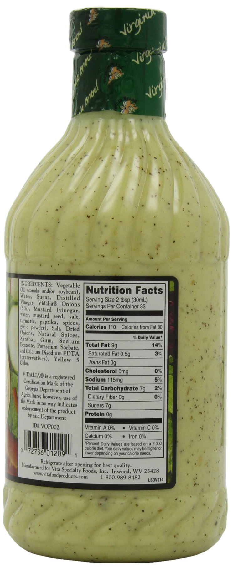 Virginia Brand Vidalia Onion Vinaigrette, 33.8oz - Tangy Dressing for Salads, Pack of 1